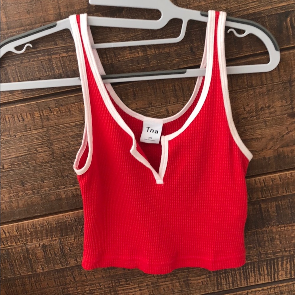 Red and white trim crop top